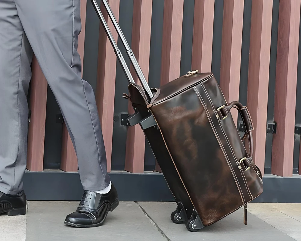 black leather carry on bag