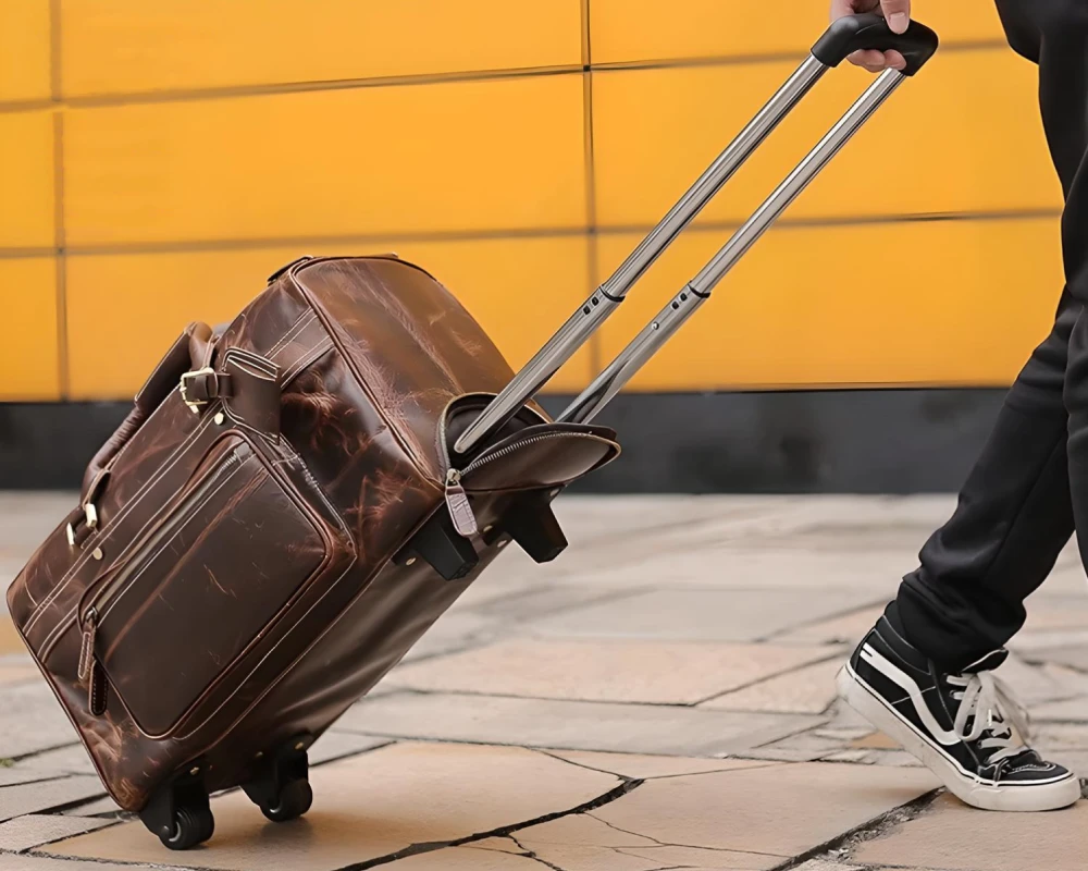 black leather carry on bag